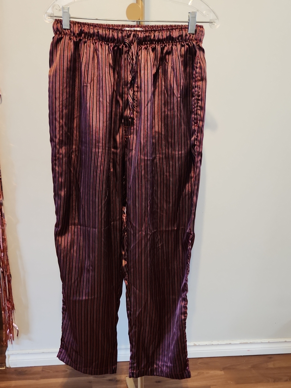 Men's Satin Striped Lounge Pants - Burgundy